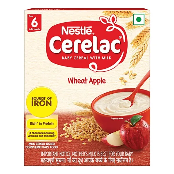 Nestle Cerelac Fortified Baby Cereal with Milk - Wheat Apple (From 6 Months) - BIB Pack, 300g