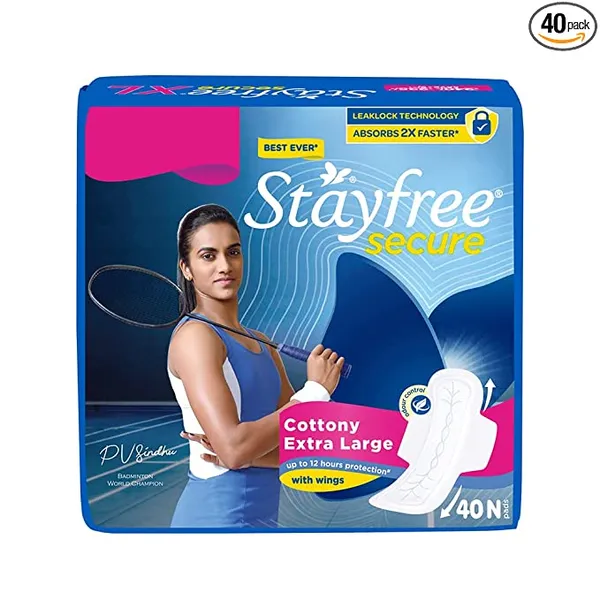 Stayfree Secure XL Sanitary Pads For Women, 40 Pads, Cottony Soft Cover