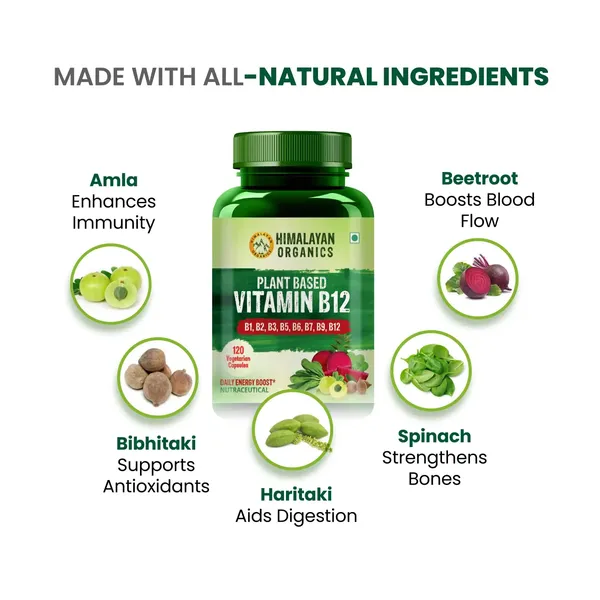 Himalayan Organics Plant Based Vitamin B12 Natural- 120 Veg Capsules