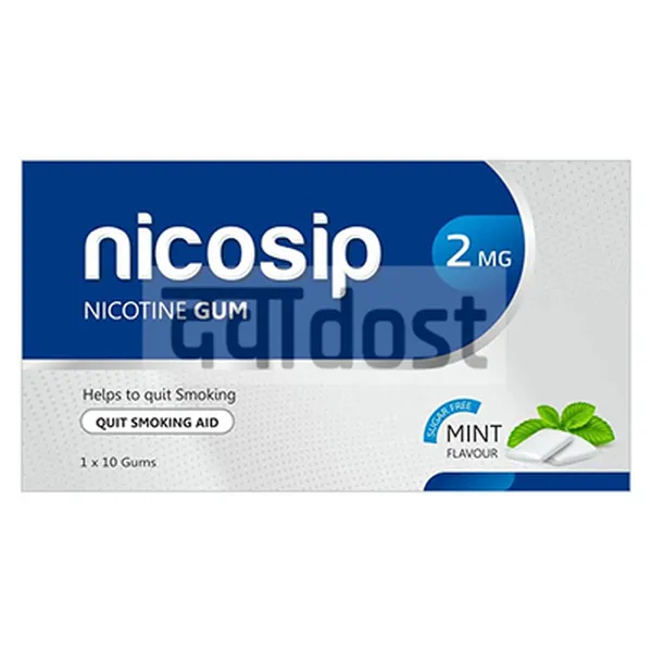 Nicosip 2mg Nicotine Gum Sugar Free Mint 10s