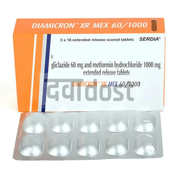 Diamicron XR Mex 60mg/1000mg Tablet ER 10s