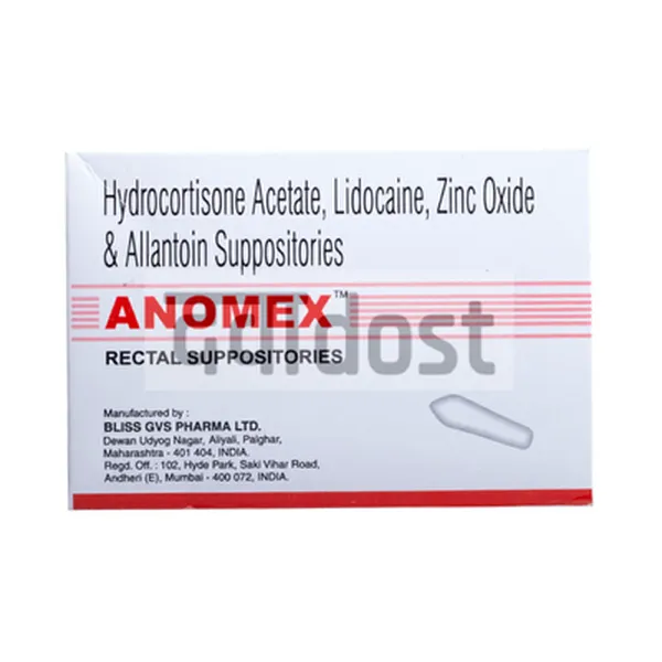 ANOMEX SUPPOSITORIES, ANOMEX SUPPOSITORIES (Hydro-cortisone Acetate,  Lidocaine, Zinc Oxide & Allantoin Suppositories) A new way to treat  Ano-Rectal disorders. INDICATIONS, By Bliss GVS Pharmaceutical Limited