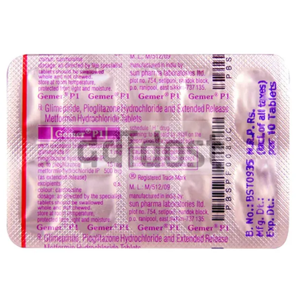 Gemer P 1mg/500mg/15mg Tablet ER 10s