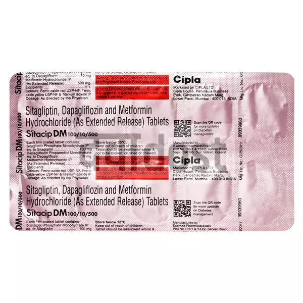 Sitacip DM 100mg/10mg/500mg Tablet 10s