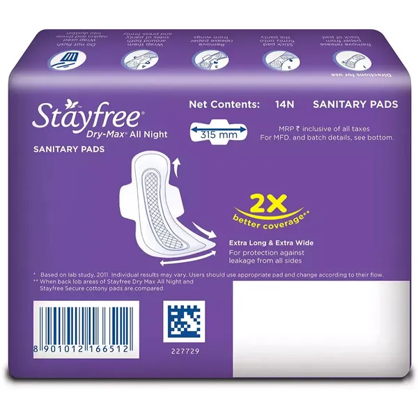 STAYFREE SA/PADS D/MAX ALL NIGHT 14PC