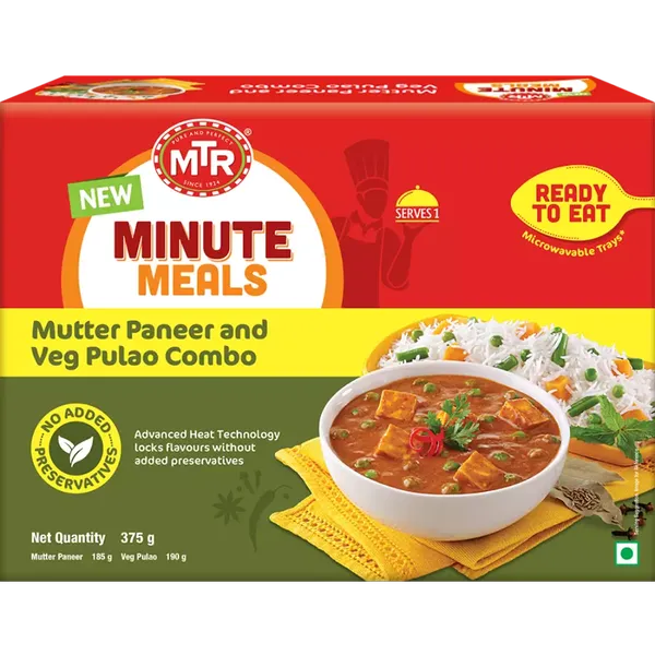 MTR MINUTE MEALS MUTTER PANEER & VEG PULAO COMBO 375GM