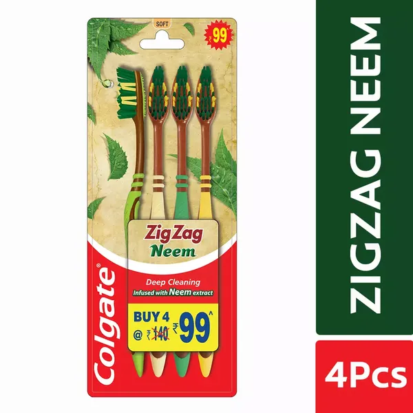 COLG T/BRUSH ZIGZAG NEEM S 4PC