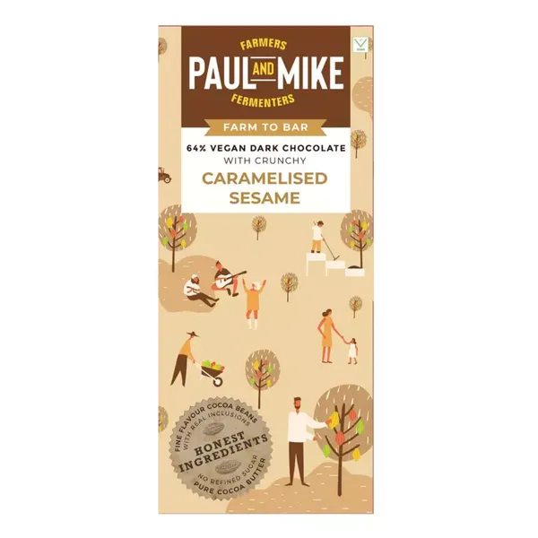 PAUL & MIKE CHOC 64%CARMALIZD SESM 68GM