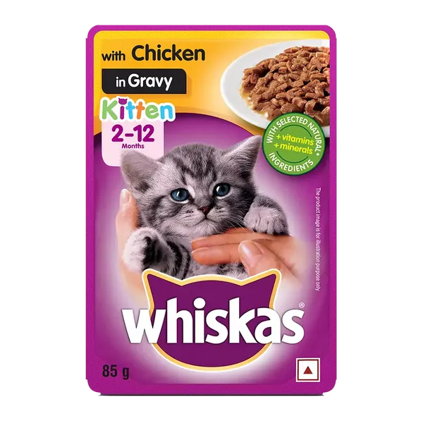 WHISKAS KITTEN CAT FOOD CHICK GRAVY 85GM