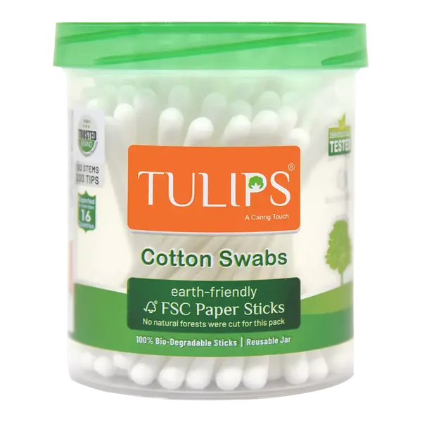 TULIPS EAR BUDS COTTON ECO FRIENDLY JAR 100PC