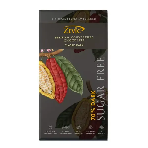 ZEVIC CHOC STEVIA 70% DARK 96GM