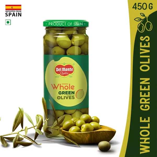 DEL MONTE WHOLE GMREEN OLIVES 450GM