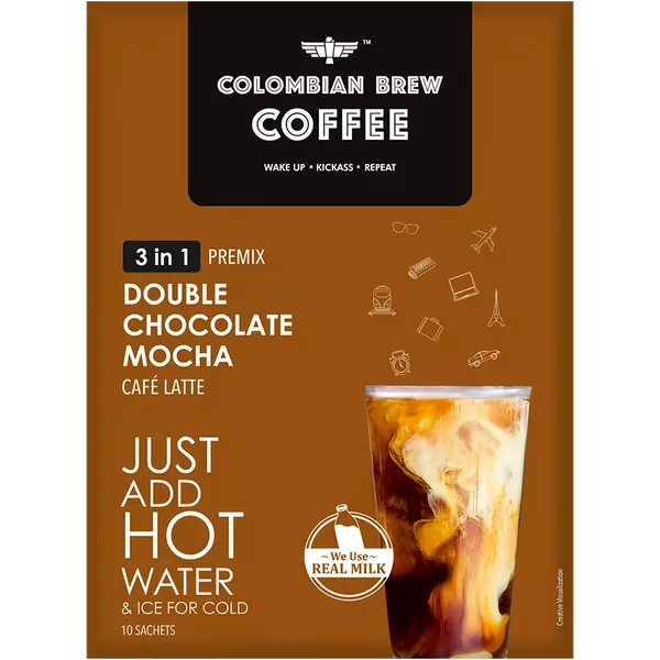 COLOMBIAN BREW 3IN1 DBL CHOC MOCHA PREMIX 10PC