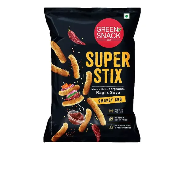 GREEN SNACK 6 GRAIN STIX BBQ 85GM