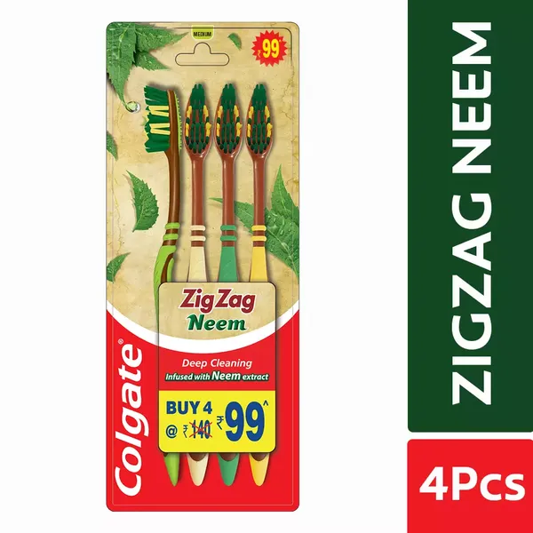 COLG T/BRUSH ZIGZAG NEEM M 4PC