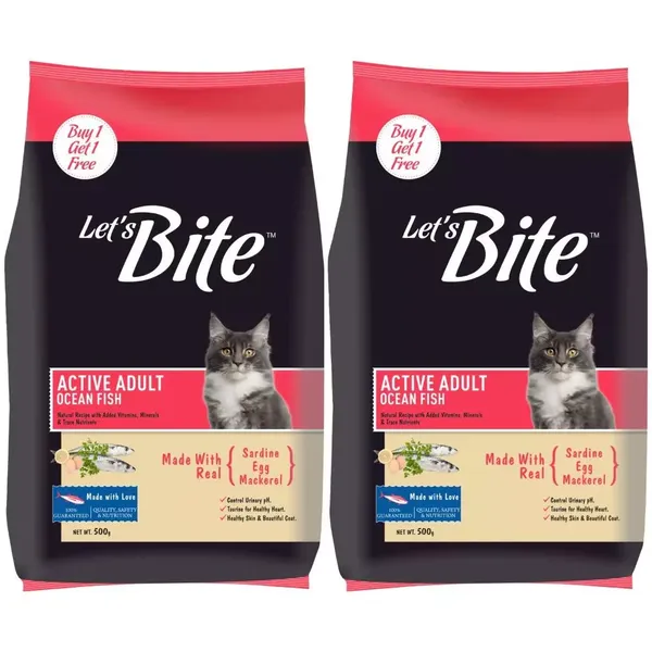 LET S BITE CAT FOOD ACTIVE ADULT (+1 YEAR) OCEAN FISH DRY 500GM