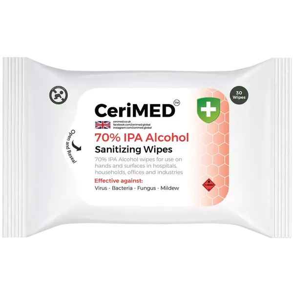 CERIMED 70% IPA ALCOHOL SANITIZING WIPES 30PC