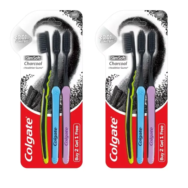 COLG T/BRUSH SLIM SOFT CHARCOAL S 2+1 1P