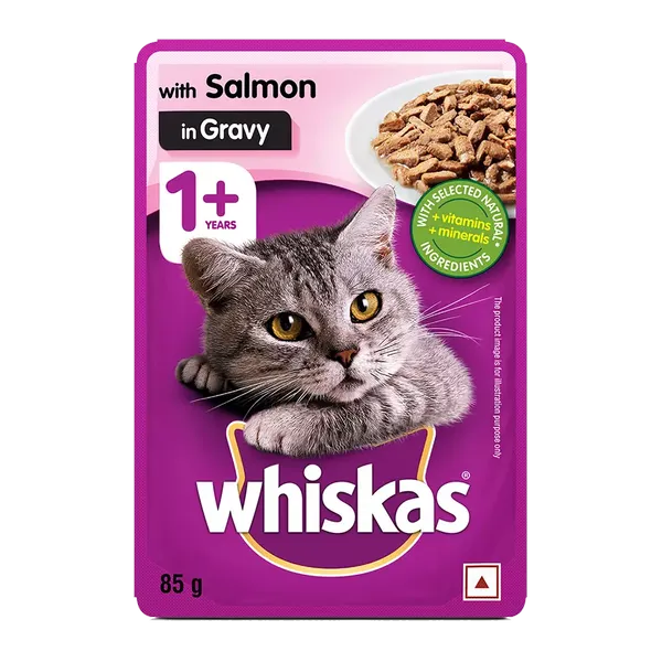 WHISKAS ADULT CAT FOOD SALMON GRAVY 85GM