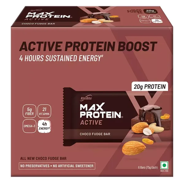 RITE B ENERGY BAR MAX CHOC FUDGE 6PC