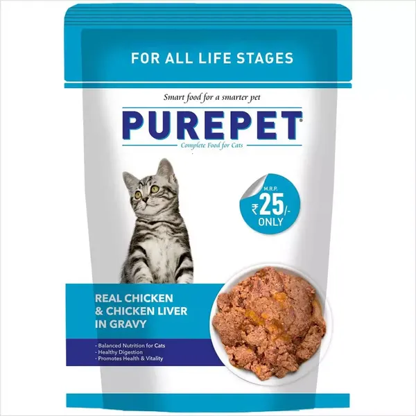 PUREPET CAT FOOD REAL CHICKEN & CHICKEN LIVER IN GRAVY WET 70GM