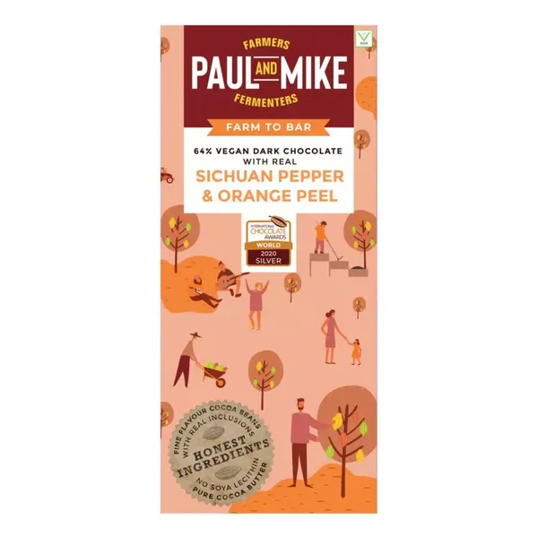 PAUL & MIKE CHOC 64% SICHUAN PEP&PEEL 68GM