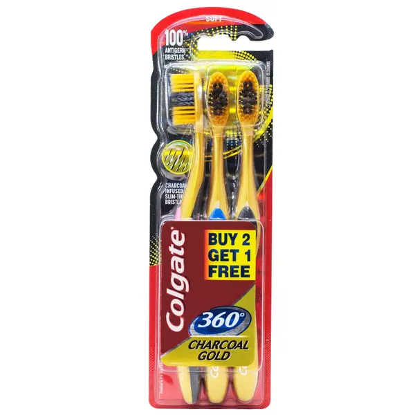 COLG T/BRUSH 360 CHARCOAL GOLD S 2+1 1PC