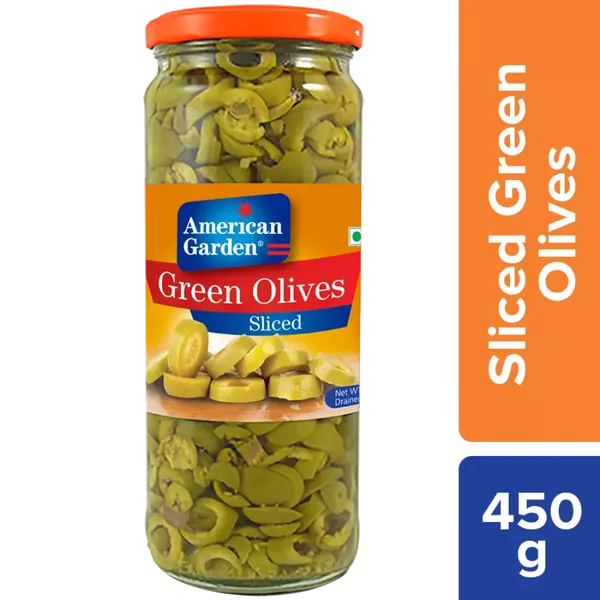 AMERICAN GARDEN GREEN OLIVES SLICED 450GM