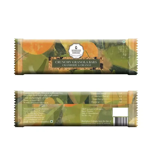 MONSOON HARVEST BARS CRAN/ORNG 500G