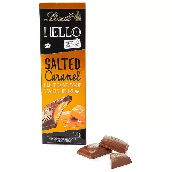 LINDT HELLO CHOC DARK SALTED CARAMEL 100GM