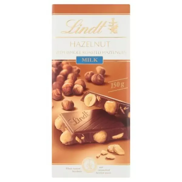 LINDT CHOC MILK HAZELNUT 150GM