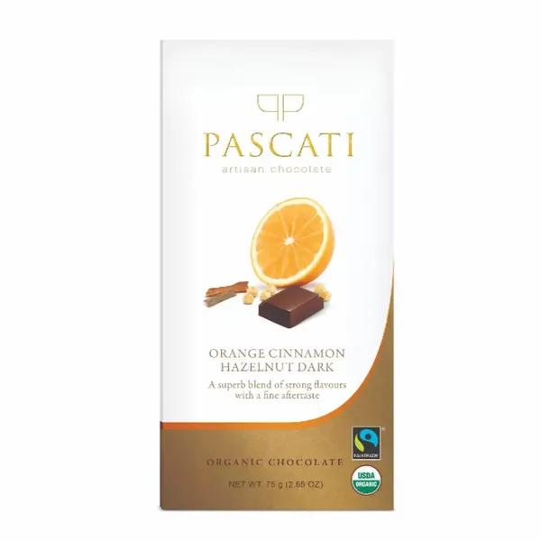 PASCATI CHOC ORANGE HAZELNUTS DARK 75G