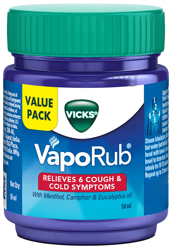 Vicks Vaporub Balm with Menthol, Camphor & Eucalyptus Oil | Relieves 6 Symptoms of Cough & Cold | Goodness of Ayurveda