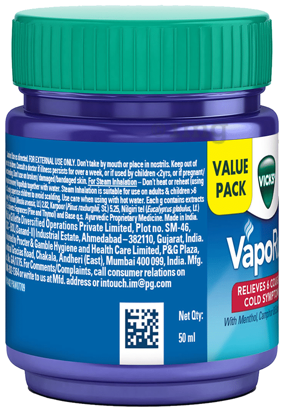 Vicks Vaporub Balm with Menthol, Camphor & Eucalyptus Oil | Relieves 6 Symptoms of Cough & Cold | Goodness of Ayurveda