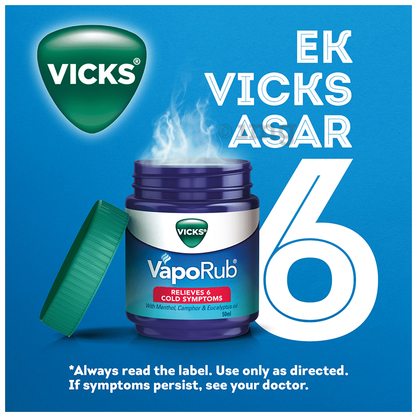 Vicks Vaporub Balm with Menthol, Camphor & Eucalyptus Oil | Relieves 6 Symptoms of Cough & Cold | Goodness of Ayurveda