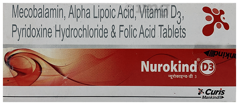 Nurokind D3 Tablet with Mecobalamin, ALA, Vitamin D3, Pyridoxine & Folic Acid | Bone, Joint & Muscle Care