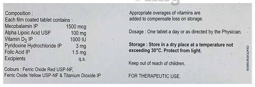 Nurokind D3 Tablet with Mecobalamin, ALA, Vitamin D3, Pyridoxine & Folic Acid | Bone, Joint & Muscle Care