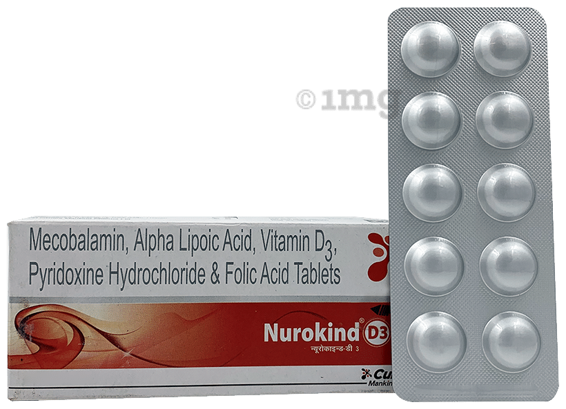 Nurokind D3 Tablet with Mecobalamin, ALA, Vitamin D3, Pyridoxine & Folic Acid | Bone, Joint & Muscle Care