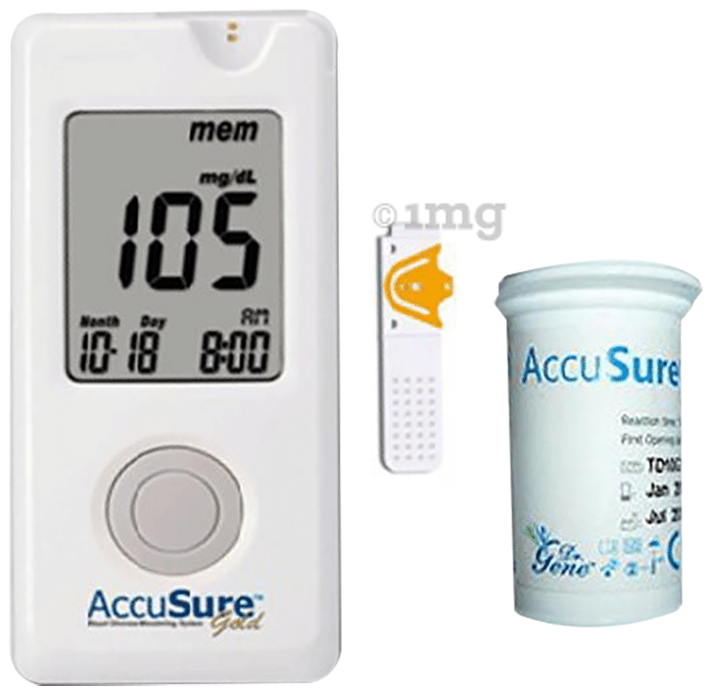 AccuSure Gold Blood Glucose Monitoring System Glucometer with 10 Strips