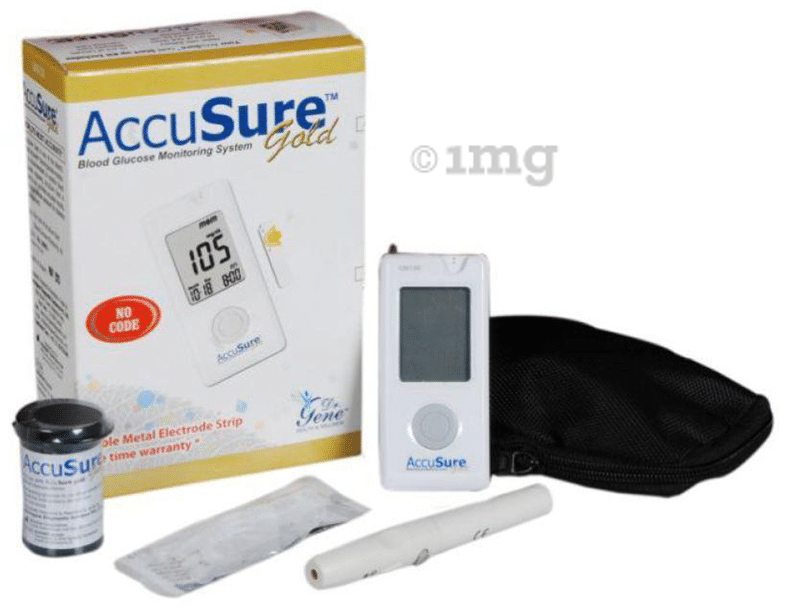 AccuSure Gold Blood Glucose Monitoring System Glucometer with 10 Strips