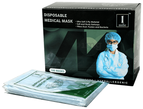 1Mile Disposable 3 Ply Face Mask Blue Single Pouch