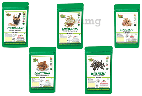 BHPI Bharat Combo Pack of Ashwagandha (Withania Somnifera) Powder, Safed Musli (Chlorophytum Borivilianum) Powder, Semal Musli (Bombax Mulabaricum) Powder, Shatavari (Asparagus Racemosus) Powder & Kal