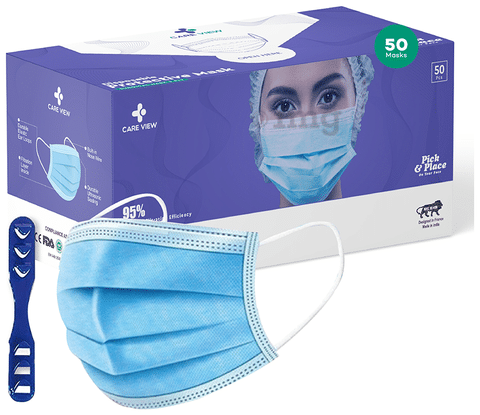 Care View CV 2992M 3 Ply Disposable Protective Mask (50 Each) Universal Blue