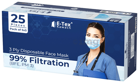 E-Tex Kawach 99% Filtration 3 Ply Disposable Face Mask Free Size Multicolor