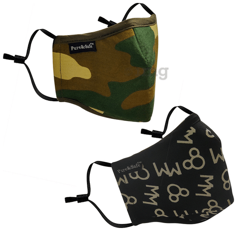 Pure & Safe Camouflage Designer & Black Digital Designer Designer N 95 Face Mask - 5 Layered Reusable Anti Pollution Mask with Activated Carbon Filter